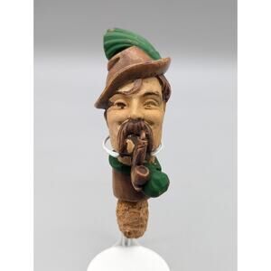 Antique Swiss German Black Forest Painted Carved Wood Liquor Bottle Cork